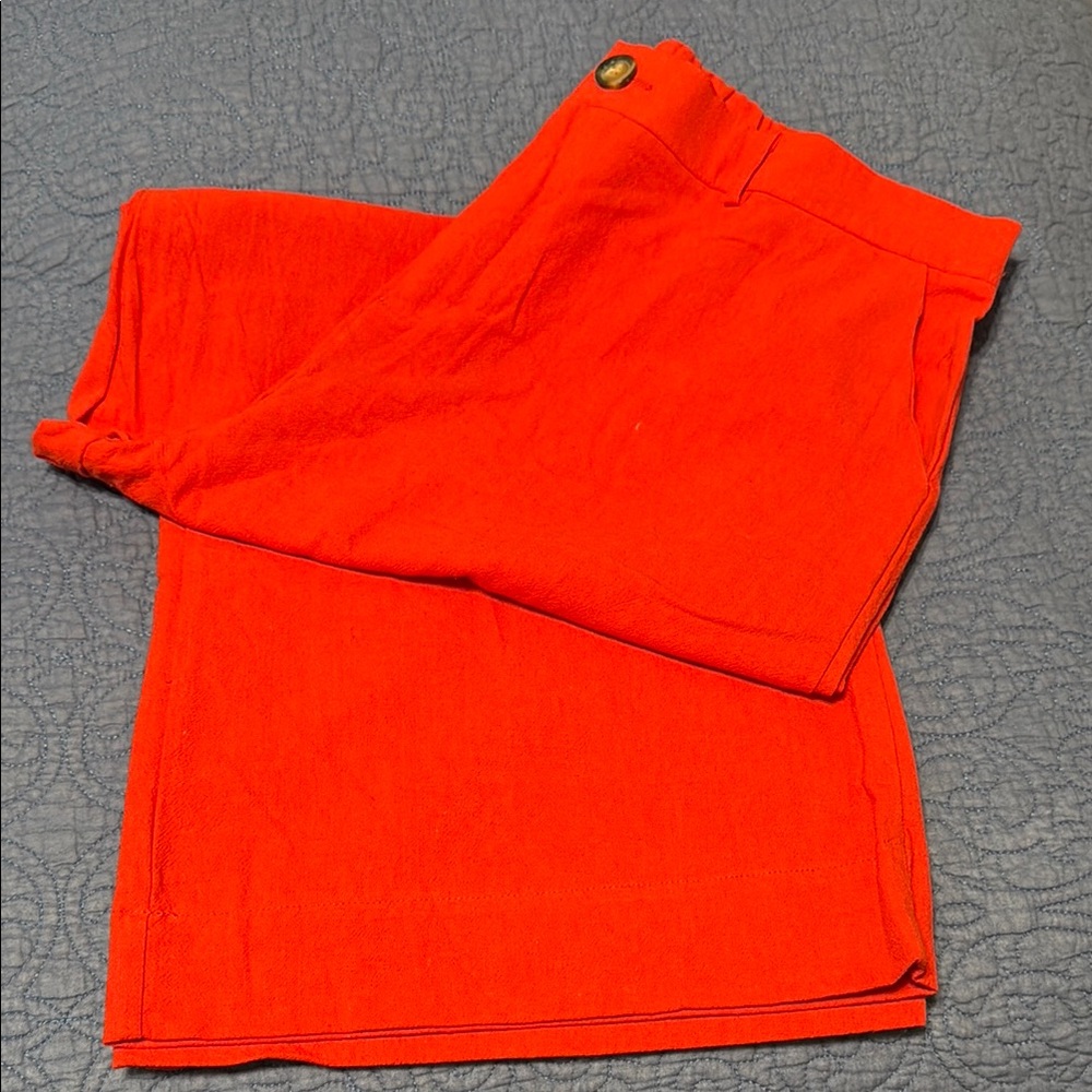 Vibrant Red Linen Wide-Leg Pants in XL